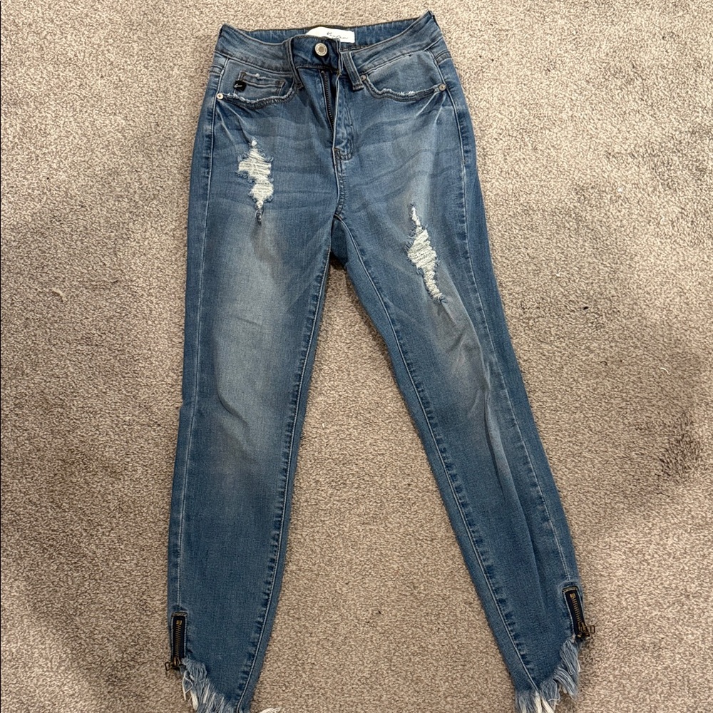 KanCan Frayed Hem Skinny Jeans - Blue